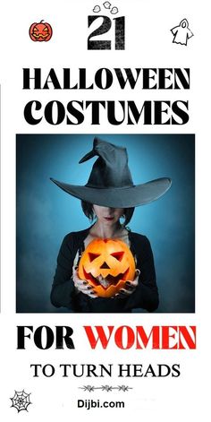 two halloween costumes for women to turn heads, including a witch's hat and pumpkin