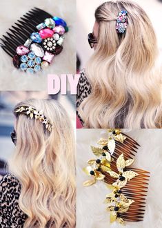 DIY Bejeweled Hair Combs // Pretty Brooches for your Hair | …love Maegan Bejeweled Hair, Diy Fashion Projects, Hair Clips Diy, Types Of Hair, Diy Roses, Hair Combs, Flower Hair Accessories, Floral Headbands, Diy Hair Accessories