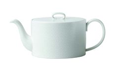 a white tea pot with a handle on the top and bottom, sitting in front of a white background