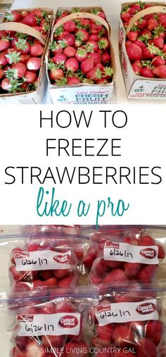 some strawberries are in plastic bags and the words how to freeze strawberries like a pro