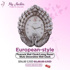 an advertisement for a wall clock that says european - style with two swans on it