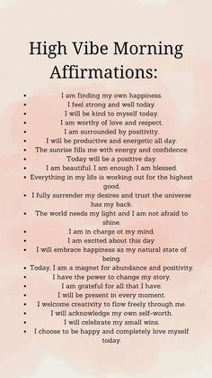 #positivethinking #affirmations Daily Affirmations For Manifestation, How To Do Daily Affirmations, Morning Affirmations Self Worth, Affirmation For Morning, Positive Affirmation List, Good Mood Affirmations, Good Vibes Affirmations, High Vibe Affirmation, Beautiful Affirmations Quotes