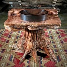 a wooden table with a bowl on it