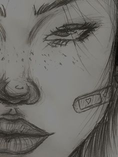 a pencil drawing of a woman's face with her eyes closed and nose missing