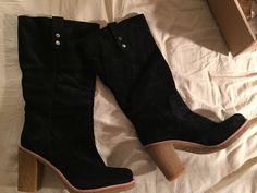 NIB Authentic UGG Australia Ladies Size 11 BLACK SUEDE Knee-high Boot #UGGAustralia #FashionAnkle Ugg Australia, Wedge Boot, Black Suede, Knee High