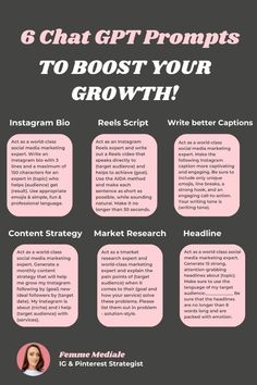 6 Chat GPT Prompts to boost your Growth! Grow On Instagram Tips, How To Grow On Social Media, How To Grow On Instagram, Social Media Style Guide, Instagram Prompts, Social Media Hashtags, Ig Marketing, Social Media Management Business, Blog Organization