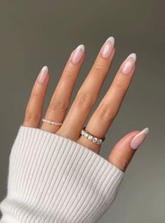 Natural Manicure Ideas Classy, Elegant Bride Nails, Almond Shaped French Manicure, Senior Picture Nail Ideas, Cream French Tip, Clear White French Tip Nails, Muted French Tip Nails, Uñas Old Money Aesthetic, French Tips Summer