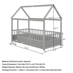 a bed frame with measurements for the top and bottom