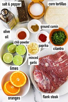 the ingredients to make this recipe include meat, oranges, spices and seasonings