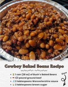 a close up of a plate of food with beans on it's side and instructions