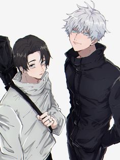 two anime characters standing next to each other