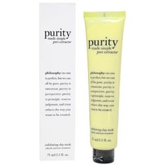 Philosophy Purity Made Simple Pore Extractor Exfoliating Clay Mask 2.5 oz Pore Extractor, Eye Gel Mask, Philosophy Purity, Oxygen Facial, Salicylic Acid Acne, Remove Blackheads, Skin Collagen, Gel Mask, Organic Products