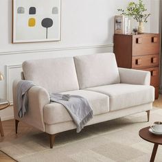 a living room scene with focus on the sofa