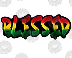 the word bliss is painted in red, green and yellow with black letters on it