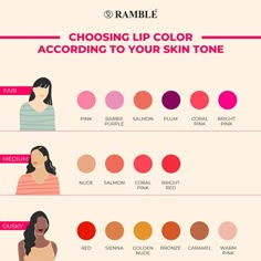 Ramble Creative Lipstick Guide For Skin Tones, Lipstick Mixing Shades, Fair Skin Lipstick Shades, Eyeshadow And Lipstick Combination, Lip Colors For Fair Skin, Lipstick For Beginners, Full Lips Makeup, Lipstick Tips, Lipstick Guide