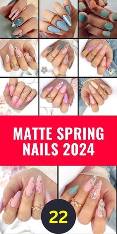 Matt Nail Designs Ideas, Matte Spring Nails Almond, Spring Nails 2024 Trends Matte, Spring Matte Nails 2024, Medium Length Spring Nails, Elegant Spring Nails 2024, Matte Coffin Nail Ideas, Nails For May 2024, Late Spring Nails