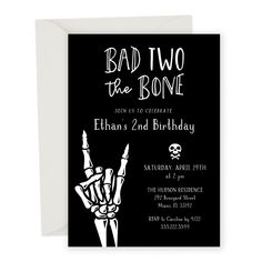 a black and white birthday card with the words, bad two to the bone on it