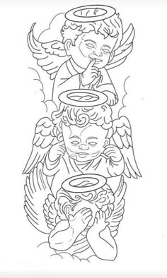 a line drawing of angels on top of each other