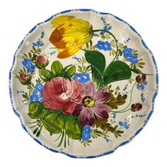 a plate with flowers painted on it