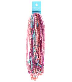 multicolored beaded bracelets with pink and blue beads