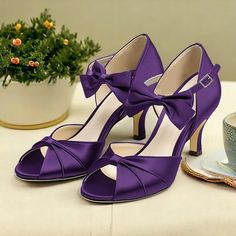 Women's Heels Wedding Shoes Dress Shoes Wedding Party Wedding Sandals Bowknot Kitten Heel Stiletto Round Toe Peep Toe Elegant Satin Black White Dark Purple 2024 - $54.99 Heels Wedding Shoes, Heels Wedding, Heels Online, Wedding Shoes Heels, Wedding Dress Shoes, Shoes Wedding, Wedding Sandals, Wedding Heels, Women's Heels