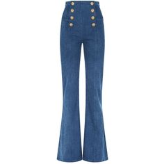 Balmain Button Front Flared Jeans ($2,025) ❤ liked on Polyvore featuring jeans, pants, calÃ§as, blue jeans, denim jeans, balmain, flare denim jeans and blue flare jeans Flared Denim Jeans, Flare Jeans Style, Jeans Flared, Blue Flare Jeans, Flared Denim, Custom Jeans, Flare Denim Jeans, Pants Denim