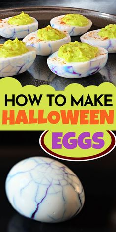 A guide on how to make Halloween deviled eggs for a Halloween party food idea that everyone loves. Halloween Eggs, Halloween Deviled Eggs, Halloween Potluck, Fun Halloween Food, Easy Halloween Food