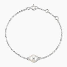 Premium Akoya Cultured Pearl Bracelet (7mm) - Silver. Both classic and elegant, this bracelet features a lustrous Akoya cultured pearl held on a delicate cable chain. The length of the bracelet can be adjusted from 6 to 7 inches to suit individual preference. Collage, Cable, Cultured Pearl Bracelet, Brilliant Earth, Cultured Pearls, Pearl Bracelet, Cable Chain, Bracelet, Chain