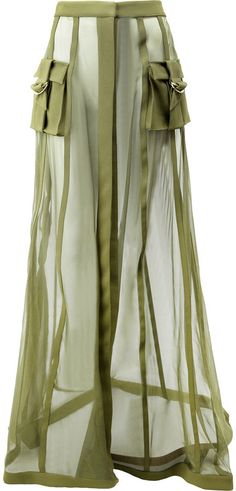 Sheer Trousers, Balmain Skirt, Military Skirts, Transparent Clothing, Skirts Green, High Rise Skirt, Diy Vetement, Sheer Skirt, Baggy Pants