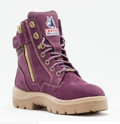 Steel Blue Women's Southern Cross Side Zip Steel Toe Work Boot - Purple - 892861 4 / Wide / Purple - Overlook Boots Womens Work Boots, Southern Cross, Steel Toe Boots, Steel Toe Work Boots, Blue Boots, Sports Footwear, Safety Boots, Work Boot, Toe Boots