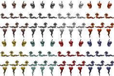 an array of different shapes and sizes of keys on a white background, each with the same color