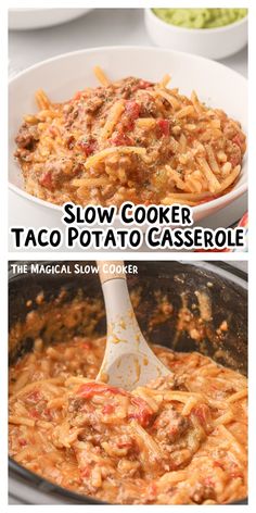 slow cooker taco potato casserole is the perfect meal for busy nights