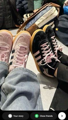 #adidas #sneakers #shoes #pinkshoes #blackshoes #matching #friends #fyp Matching Friends, Pretty Shoes Sneakers, Matching Shoes, Adidas Spezial, Denim Skirt Women, Adidas Girl