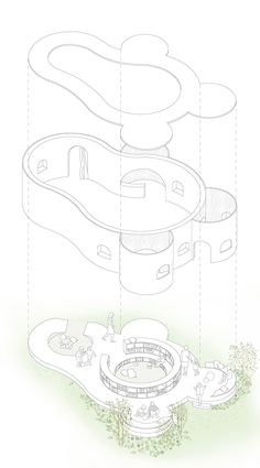 an architectural drawing of a circular pool in the shape of a house