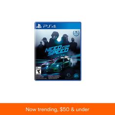 the video game need for speed is on display in front of a white background with blue lettering