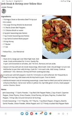 the recipe for chicken and shrimp over yellow rice is shown in this screenshote