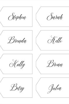 four name tags with different font and numbers