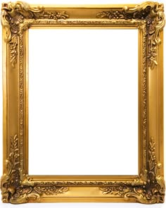 an ornate gold frame with white background