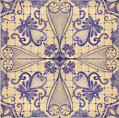 a blue and white tile design with an intricate pattern on the bottom half of it