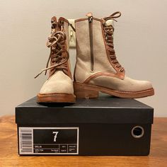 Vintage Foundry Delia Canvas Boots. Brand New In Box Size 7. Heel Is About 1.75” Blush Pink Boots, Vintage Lace-up Work Boots With Reinforced Heel, Vintage Brown Retro Snip Toe Boots, Vintage Distressed Brown Boots, Vintage Foundry Boots, Snip Toe Cowgirl Boots, Vintage Brown Boots With High-quality Finish, Eclectic Fabric, Ugg Classic Mini Ii