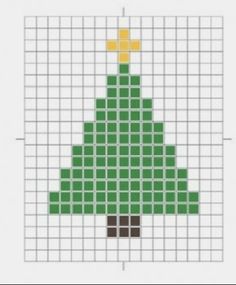 a cross stitch christmas tree with yellow and brown dots on it's bottom half