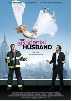 the movie poster for the film, the accident husband with fireman and woman in white dress