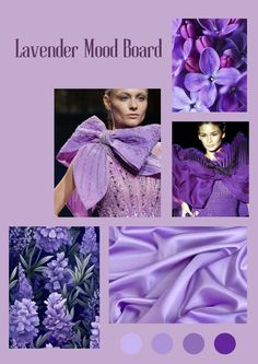 the lavender mood board is filled with purple and lila hues, including flowers, leaves,