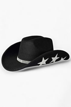 Get ready to shine and stand out with the Houston Girl Black Sequin Stars Cowboy Hat! This eye-catching and playful cowboy hat is a true show-stopper, featuring a sequin band, dazzling sequin stars under the brim, and a black felt hat that adds a bold pop of color to any outfit. With its adjustable interior band, rhinestone band, and rhinestone star details, this hat is all about adding sparkly glamour to your look. Embrace your inner star and rock this sequin cowboy hat with confidence wherever you go!   Features:   All-over sequins for a show-stopping look that demands attention.  Black felt hat makes this hat easy to style with any outfit   Sequin band and sequin star details under the brim for extra sparkle and flair.  Adjustable interior band for a customized and comfortable fit.  Rhi Affordable Black Cowboy Hat For Festivals, Disco Cowgirl Hat Black, Luxury Black Cowboy Hat For Winter, Sparkly Cowboy Hat, Sequin Cowboy Hat, Black Felt Hat, Black Cowboy Hat, 29th Birthday, Cc Beanie