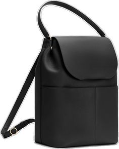 Handbag with a flap cover and shoulder strap. Chic Business Backpack, Classic Everyday Backpack With Detachable Strap, Classic Backpack With Detachable Strap, Chic Black Business Backpack, Classic Black Leather Work Backpack, Elegant Black Backpack For Everyday Use, Classic Black Laptop Backpack, Luxury Commuting Backpack, Classic Black Leather Backpack