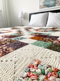 the bed is made with multicolored crochet