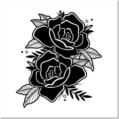 a black and white drawing of three roses