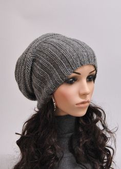 Hand knit hat  Grey Chunky Wool Hat slouchy hat by MaxMelody, $38.00 Wool Hat Pattern, Floppy Hat Summer, Easy Knit Hat, Wool Hat Knit, Glendale Az, Crochet Bucket Hat, Hand Knit Hat, Slouch Hat, Chunky Wool