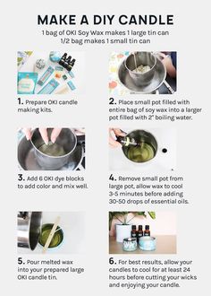 the instructions for making diy candles are shown in this article, with pictures showing how to