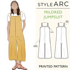 a women's jumpsuit sewing pattern with the front and back view of it